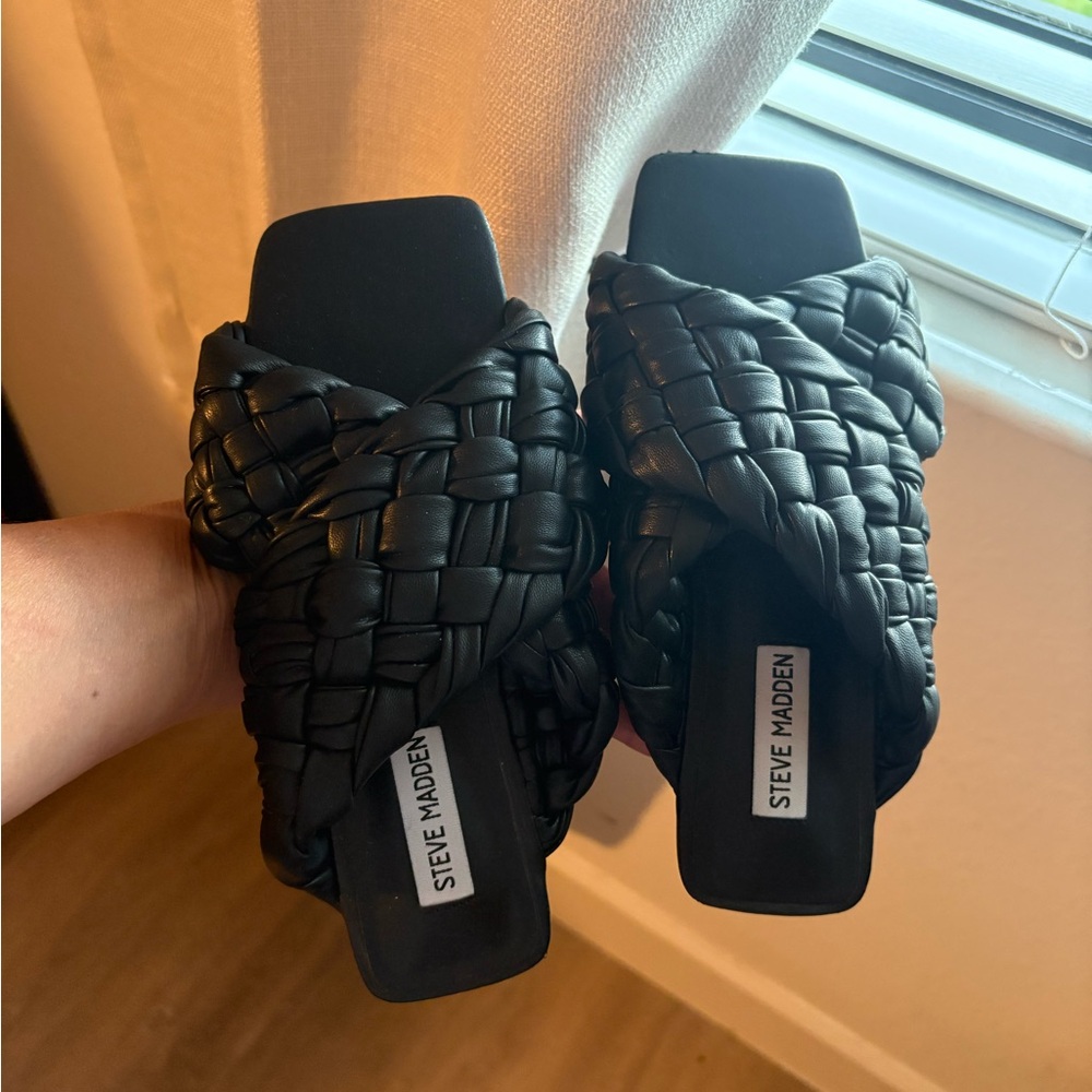 Steve Madden Black Woven Mules